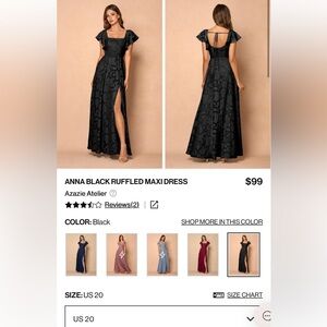 Azazie Anna Black Ruffled Maxi Dress- New With Tags